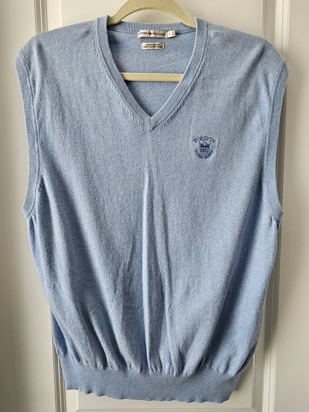 Peter Millar Light Blue Cotton & Cashmere V-Neck Sweater Vest
